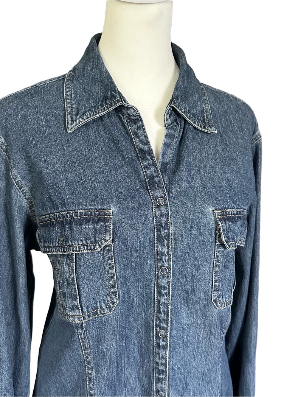 Van Heusen 100% Cotton Classic Denim Fitted Collared Shirt Medium - Picture 5 of 10